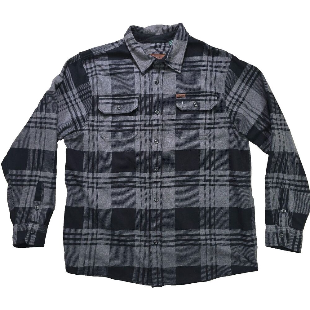 Orvis Gray Black Plaid Big Bear Heavyweight Flannel Long Sleeve Shirt Jacket XL